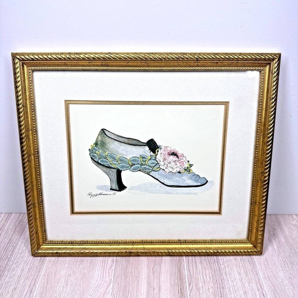Cedar Creek Framed Shoe Print Vintage Floral Heel Art Gold Frame 10x12